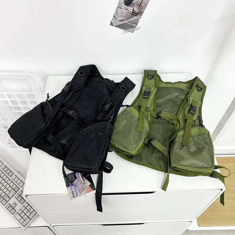 wa męska kamizelka do ćwiczeń torba na klatkę piersiową z wieloma kieszeniami unisex hiphopowy sweter funkcjonalna taktyczna