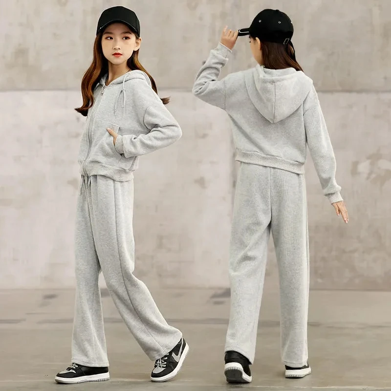 Осенний комплект одежды для девочек из 2 предметов куртка на молнии с капюшоном и