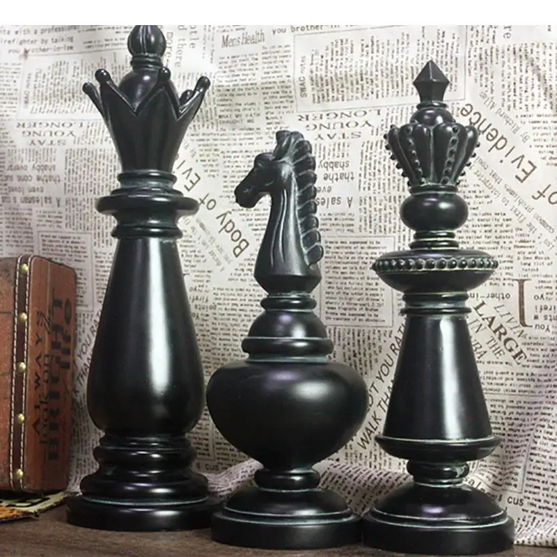 Фото Набор из 3 фигурок шахматных королей, декоративные элементы в скандинавском стиле, современное украшение для дома и кабинета, настольный декор из смолы №4