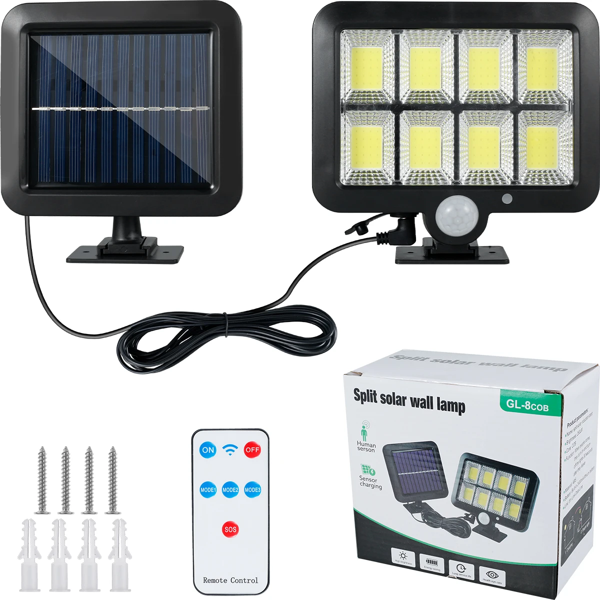 

Светодиодный раздельный настенный светильник на солнечной батарее, водонепроницаемый садовый уличный фонарь с датчиком движения, лампа дл...