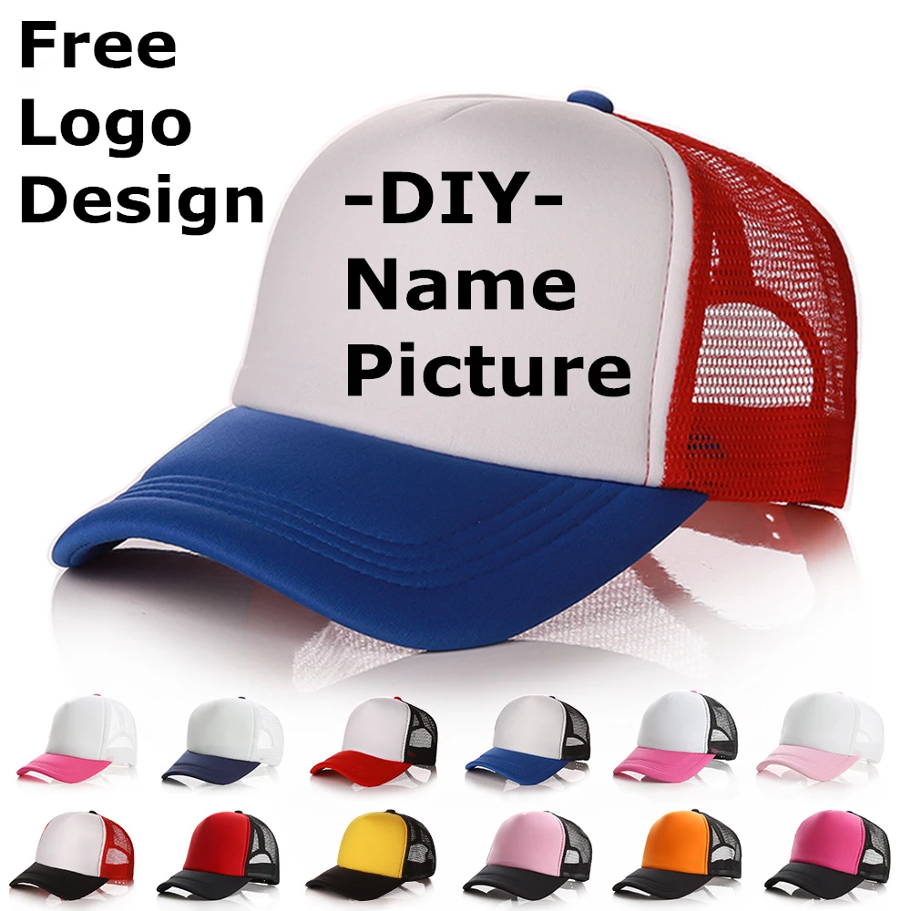

Factory price! Free Custom LOGO Design Personality DIY Trucker Hat Baseball Cap Men Women Blank Mesh Adjustable Hat Adult gorras