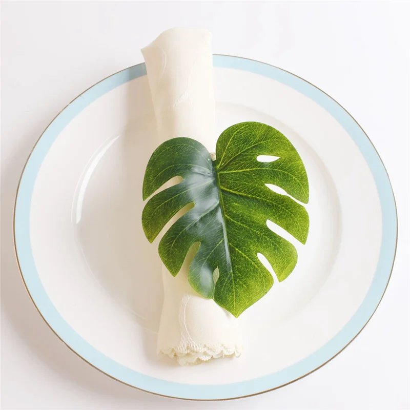 

Set of 4 Green Leaf Napkin Rings Napkin Ring Holders for Formal / Casual Dining Table Decor Party Decoration