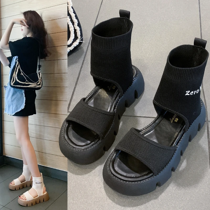 

Thick-soled Sandals Women's 2022 Summer New Set Feet Mesh Breathable Sports Wind Roman High-top Casual Sandals Women
