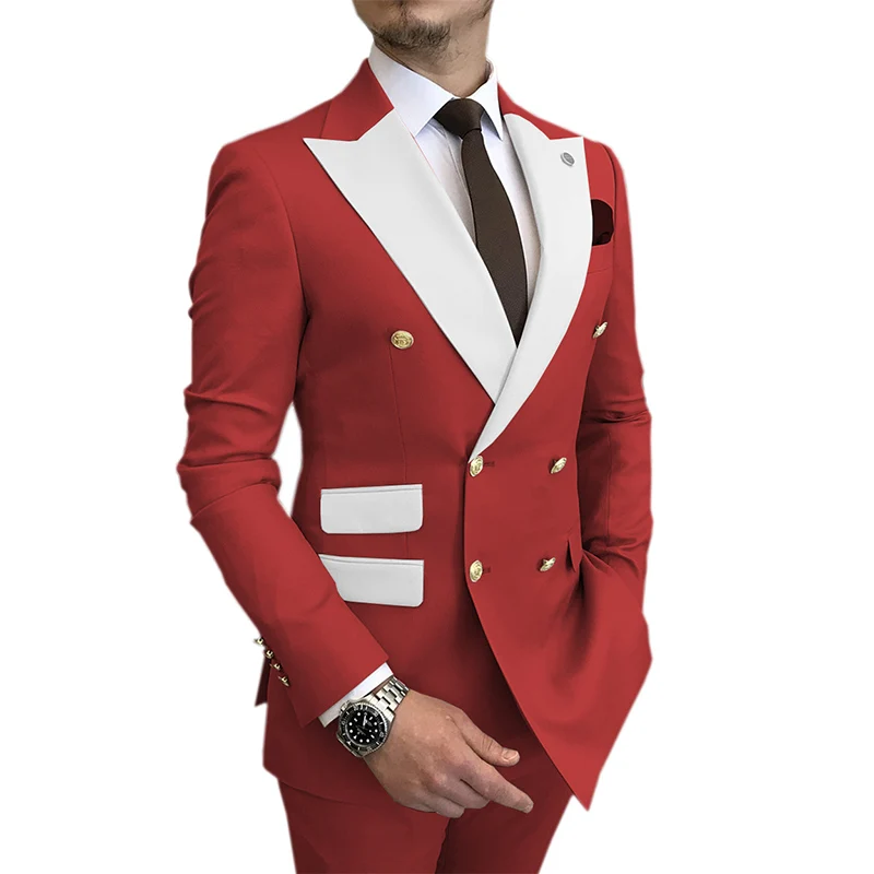 

Lastest Double Breasted Men Suits Slim Fit White Peaked Lapel Formal Groom Best Man Wedding Party Suit Traje De Novio costume h