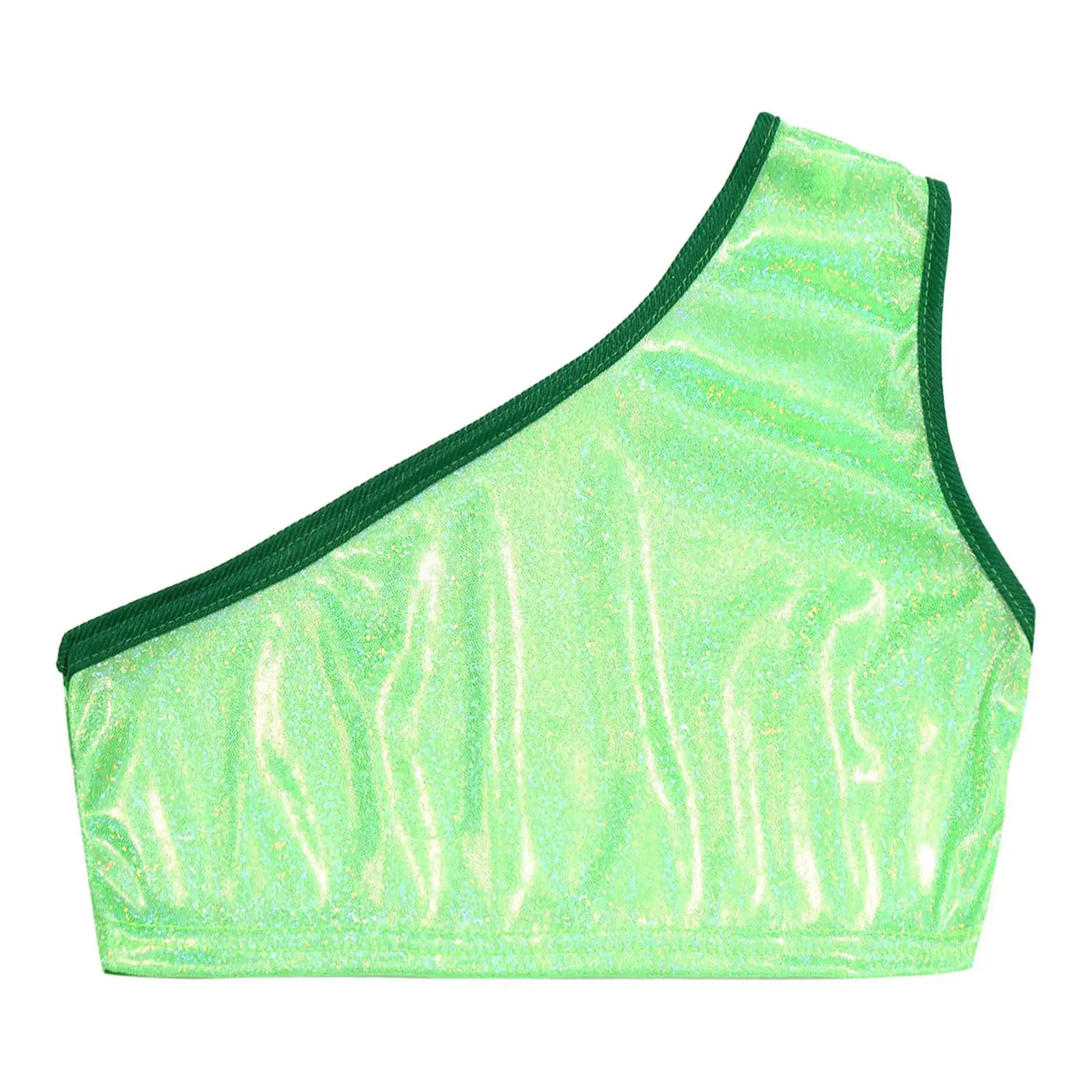 

Kids Girls and Boys Unisex Modern Dance Party Performance Top Single Shoulder Slant Shoulder Sleeveless Glittering Crop Top Vest