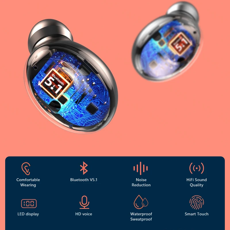 Беспроводные Bluetooth-наушники Tws-наушники Мини Bluetooth V5.1 басовые стереонаушники HD