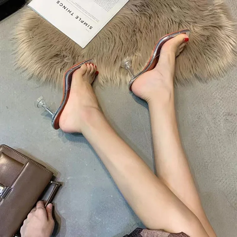 Туфли женские прозрачные на высоком каблуке летние сандалии с открытым носком