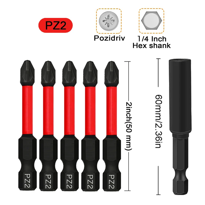 Бита для отвертки Pozidriv с держателем бит 50 мм PZ1 PZ2 PZ3 ударные биты 1/4 дюйма
