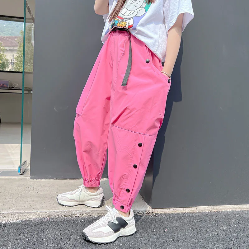 

2022 summer children's clothing new children's foreign-style solid color casual pants multi-button anti-mosquito pants tide