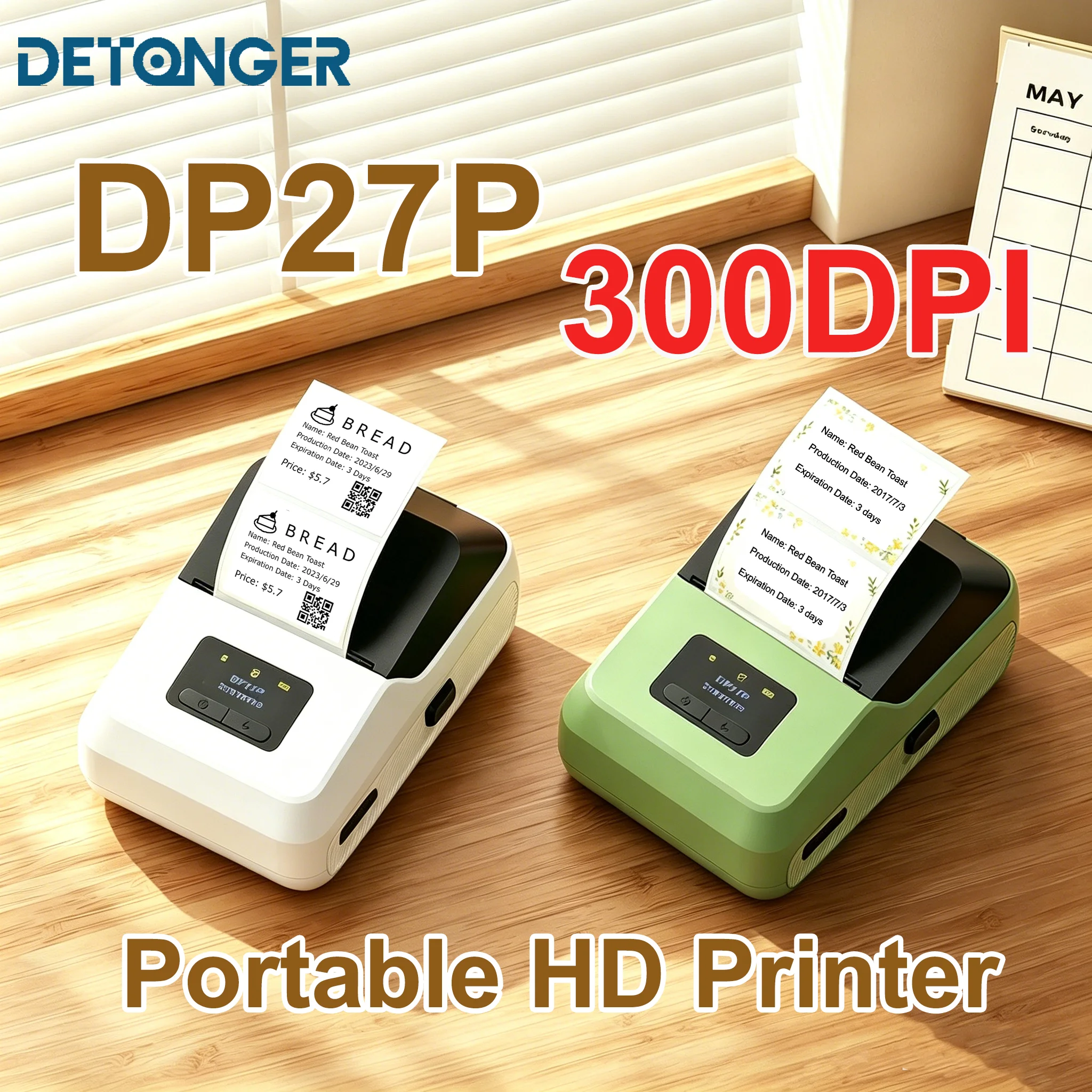 Фото Термопринтер DETONGER DP27P 300DPI HD, беспроводной, без чернил, совместим с iOS и Android, для дома и офиса, для печати на кабелях, этикетках и наклейках №1