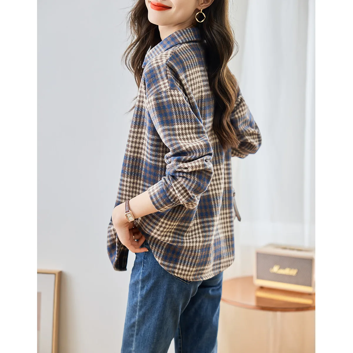 Outlets Clearance Girdear Brand Cut the Tag off Tail Goods Women clothes Retro Sanding Outerwear Contrast Color Plaid Long sl...