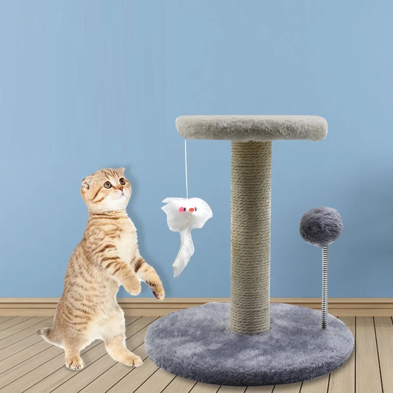 

Cat Climbing Frame Scratching Post Sisal Rope Tree Scratcher Pole Furniture with Mouse Toy Grind Claw Jumping Platform Kitten