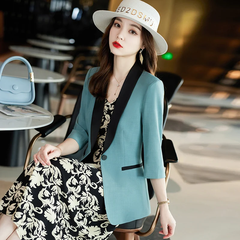 

2022 Summer Solid Color Elegant Green Blazer Casual Thin Women Jacket Women's Korean Style V-neck Office Lady Suit Coat Yellow