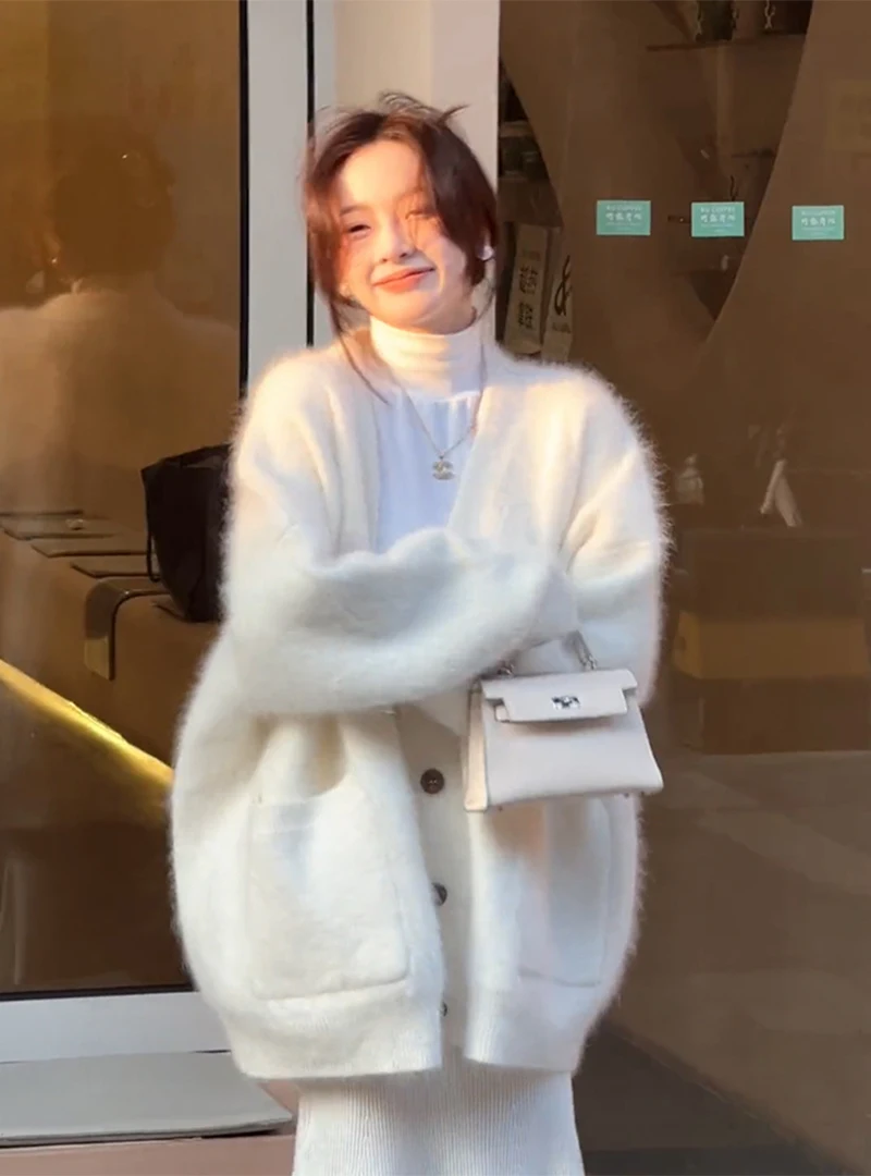 Faux Mink Velvet Korean Sle Soft Glutinous Sweater Women Autumn and Winter New Loose Idle Outer Wear Cardigan Thicken...