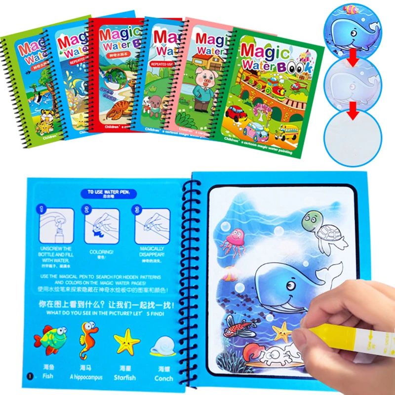 

Hot Sale Reusable Coloring Book Magic Water Picture Drawing Book Sensory Early Education For Kids Birthday Gift Montessori Toys