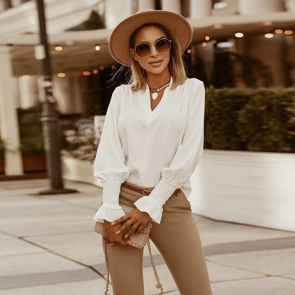 

Autumn White Long Sleeve Top Blouse Women 2022 Fashion White Slim Shirts Blouses Womens Tops Casual Office Wear Woman Shirt