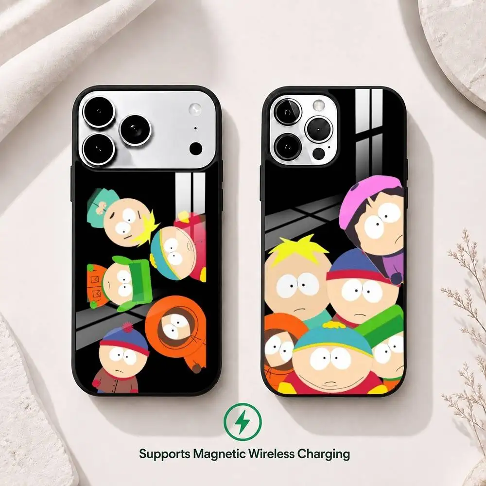 Фото Чехол для телефона с мультяшным дизайном S-South Park для iPhone 17, 16, 15, 14, 13, 12, 11 Plus, Pro, совместимый с магнитной беспроводной зарядкой №1