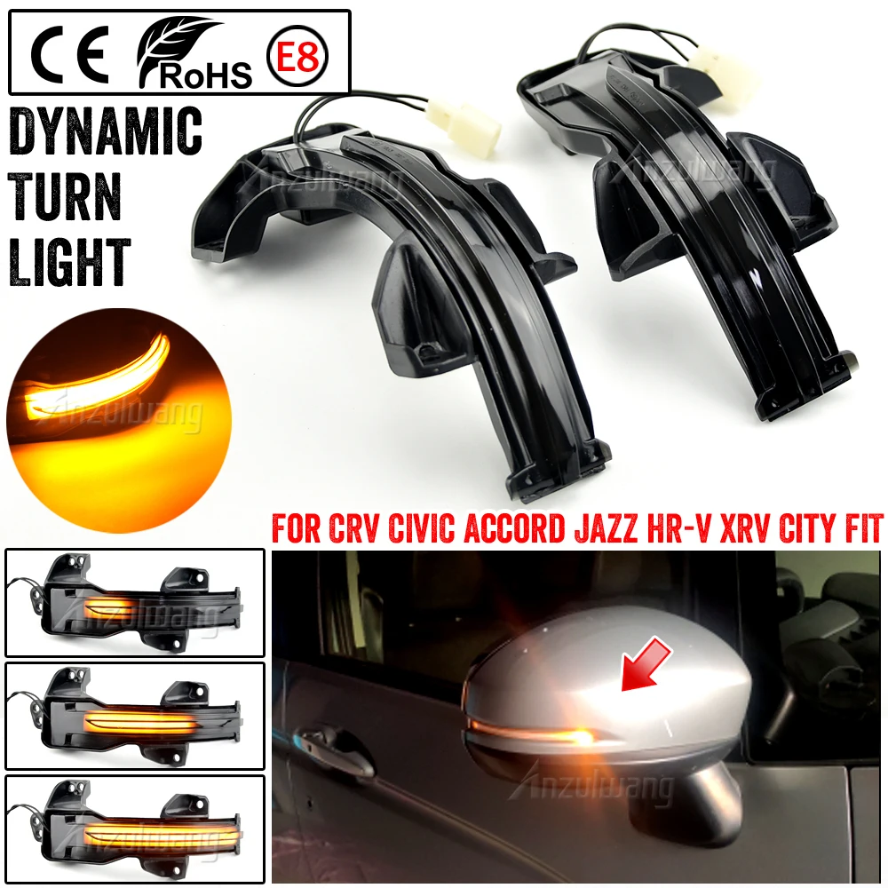 

2PCS For Honda CRV 2013-2021 Accord Fit GK5 XRV Dynamic LED Side Door Wing Turn Signal Light Mirror Indicator Lamp Blinker