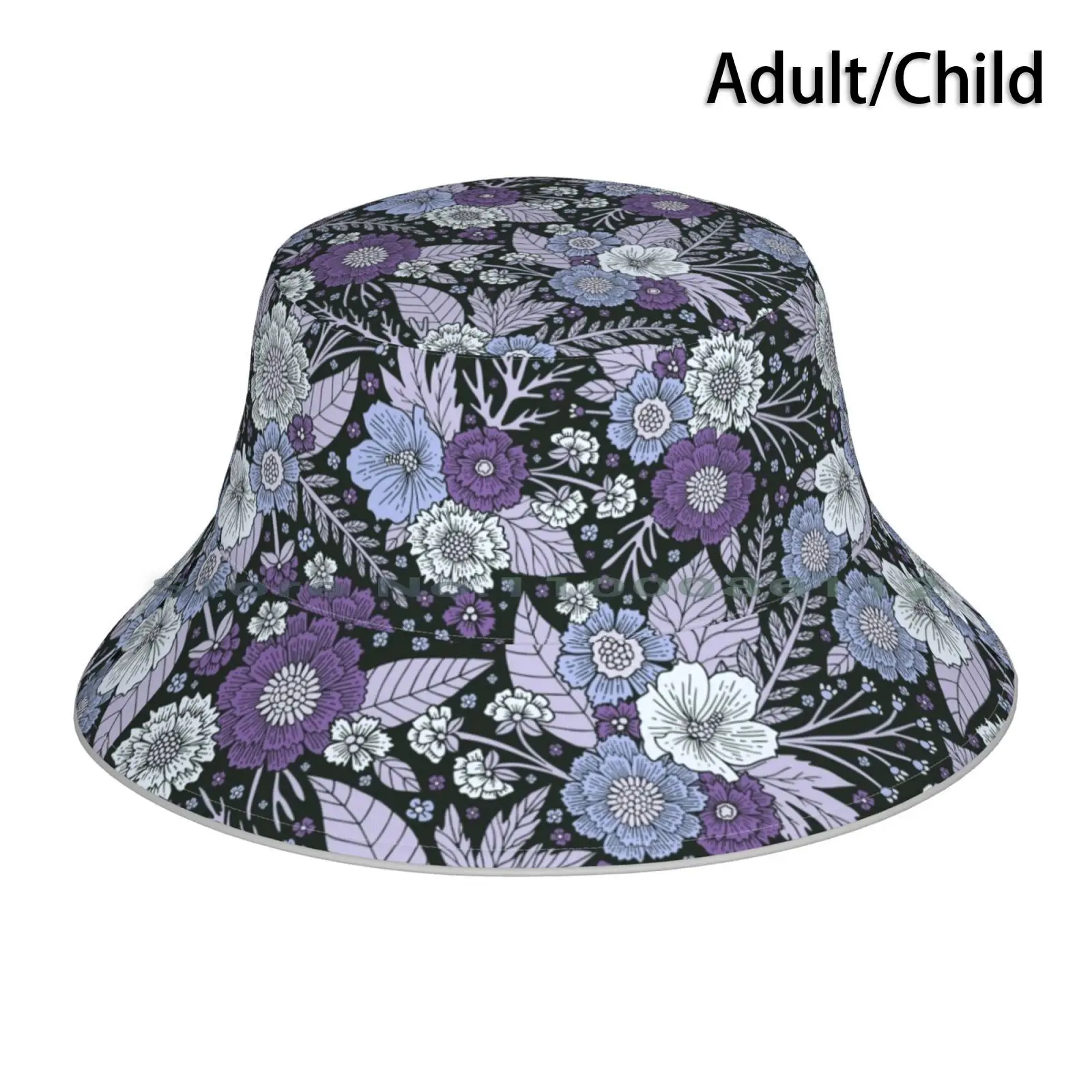 

Purple , White & Lavender Floral Pattern-Flowers Bucket Hat Sun Cap Floral Flowers Botanical Purple White Lavender Blue Royal