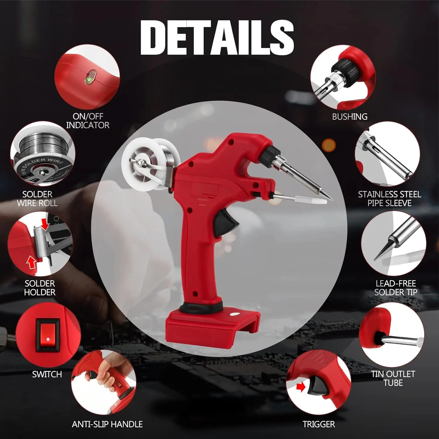 Электрический паяльник беспроводной 30s Быстрый разогрев для Milwaukee/Bosch/Dewalt/Black &amp