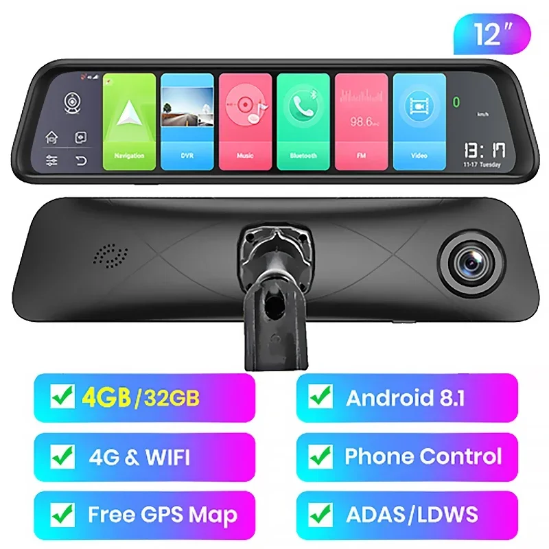 

Bluavido 4G RAM Smart Android 8.1 Автомобильное зеркало DVR GPS-навигация HD 1080P Видеорегистратор Камера ADAS 32G ROM Добавить оригинальный кронштейн