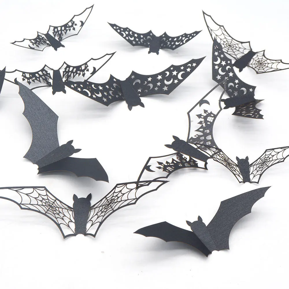 

New Halloween 3D Three-dimensional Hollow Paper Bat Sticker Window Glass Removable Sticker