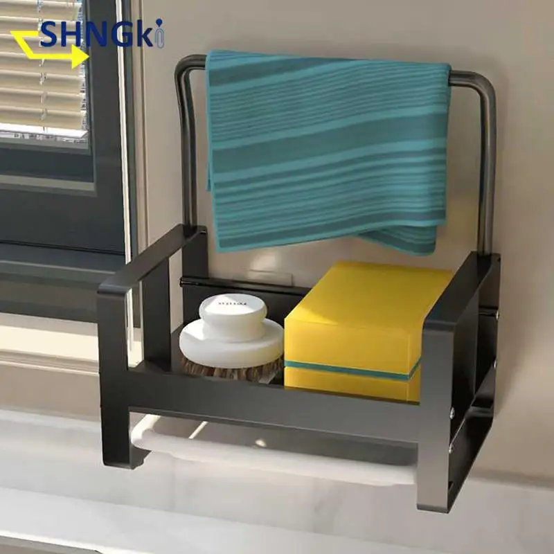 

Large Sponge Holder Kitchen Sink Caddy Rack Stand Cleaning Brush Soap Organizer Storage Rack with Drain Tray