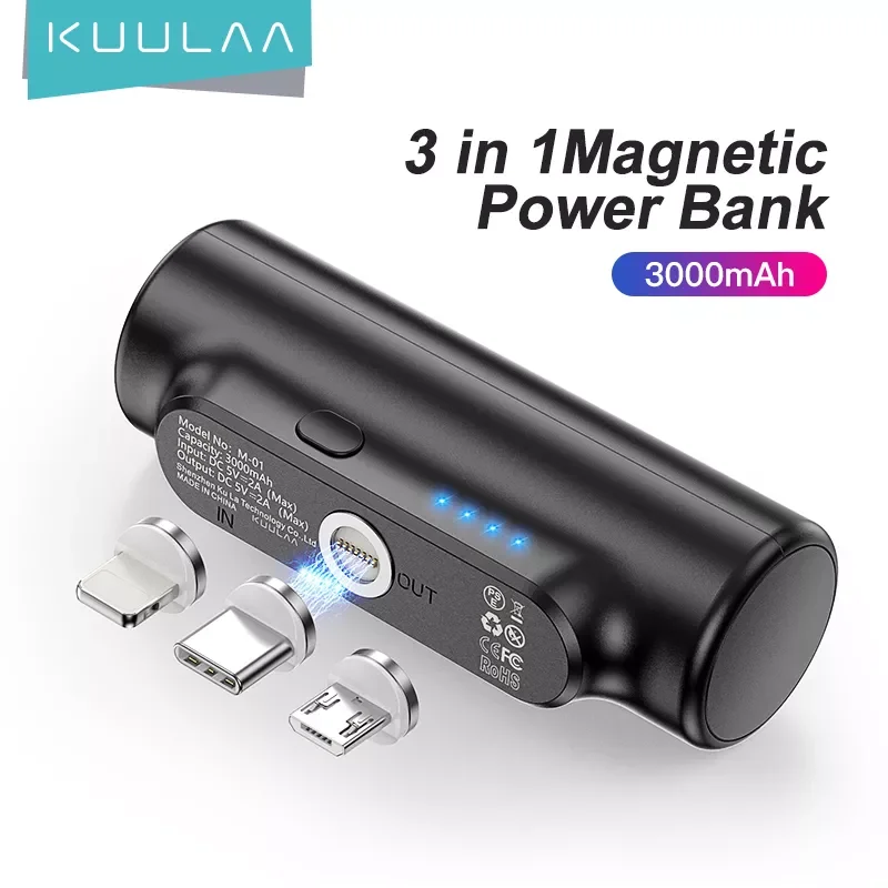 

2023NEW KUULAA Magnetic Power Bank 3000mAh Mini Magnet Charger PowerBank For Xiaomi Emergency Mobile Portable Magnetic External