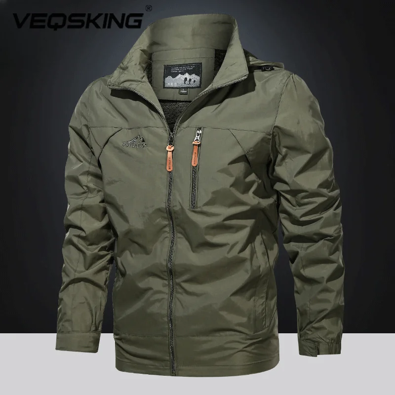 

VEQKING Men's Hiking Jacket Hooded Windbreak Autumn Outdoor Camping Breathable Casual Top Jacket Thin Coat Waterproof Jacket