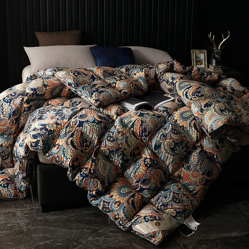 

Зимнее одеяло с наполнителем из белого гусиного пуха, одеяло, зимнее Роскошное Одеяло, Хлопковый чехол с принтом