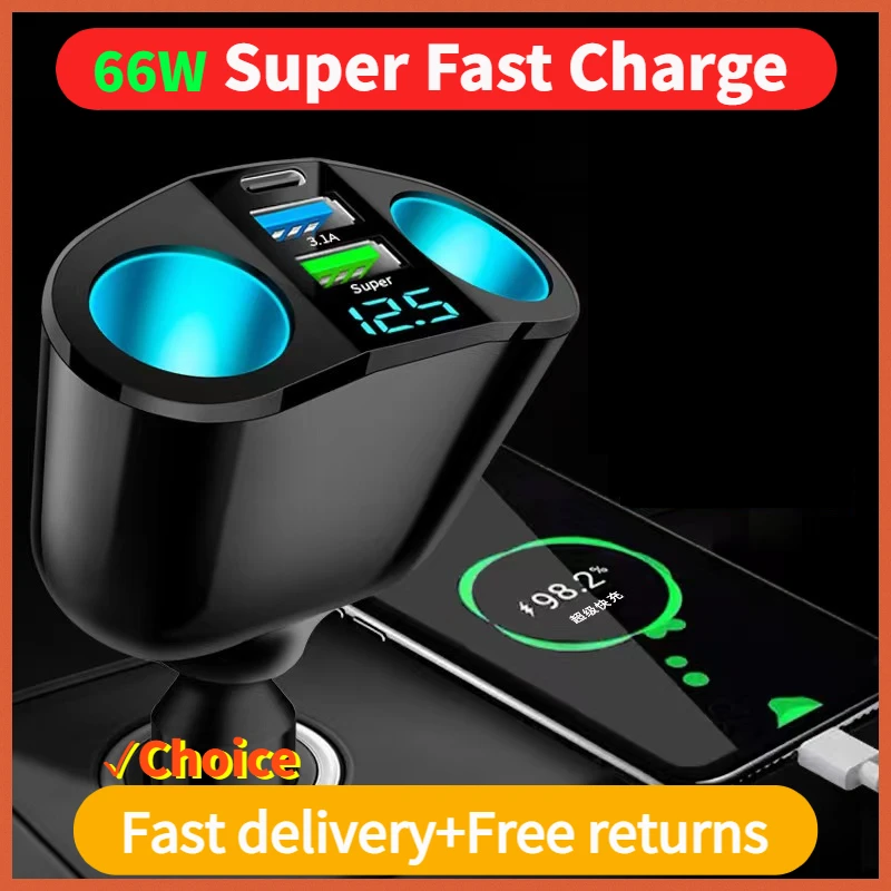 Автомобильный прикуриватель 12 В-24 В разветвитель синего атмосферного света PD QC3.0