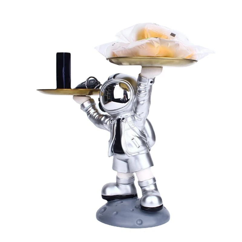 

Nordic Creative Astronaut Statue With Tray Storage Plate Organizer Resin Multifunction Ornaments Phone Holder