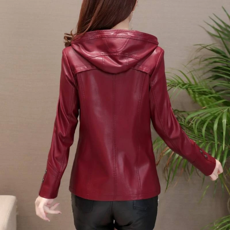 Autumn Winter Genuine Leather Jacket Women New Black Outerwear Plus Cotton Hooded Slim Short Sheepskin Coat Famale Clothing Tops