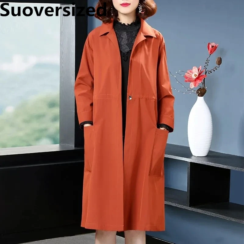 

Тренчкот женский средней длины с регулируемой талией, свободная Длинная Верхняя одежда в стиле оверсайз 4xl, Повседневная ветровка в Корейск...