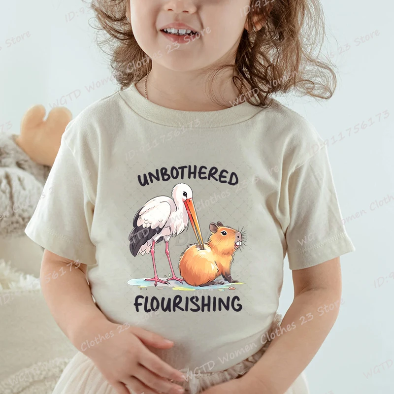 Футболка с принтом Capybare White Crane Unbothered Flourishing летние модные повседневные топы