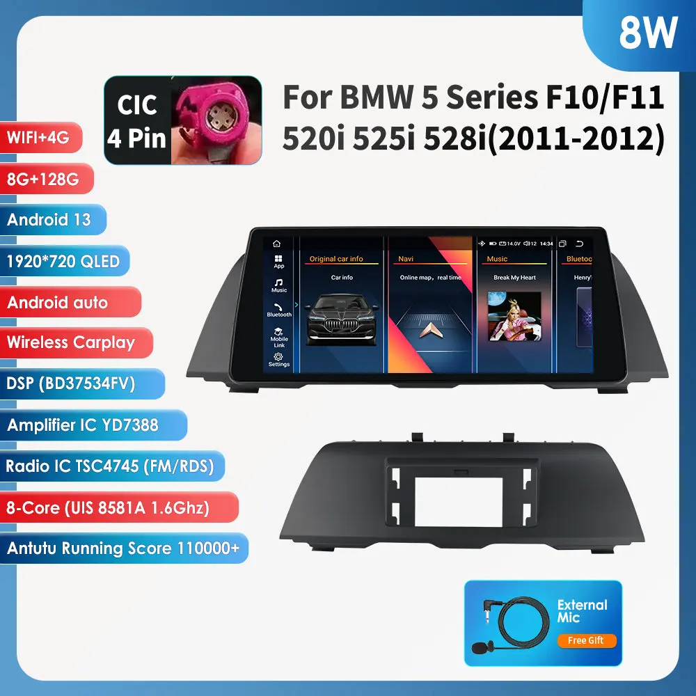 

10,25 "Android 13 автомобильные интеллектуальные системы для BMW 5 серии F10 F11 520i 525i 528i CIC NBT Carplay 4G авторадио BT головное устройство