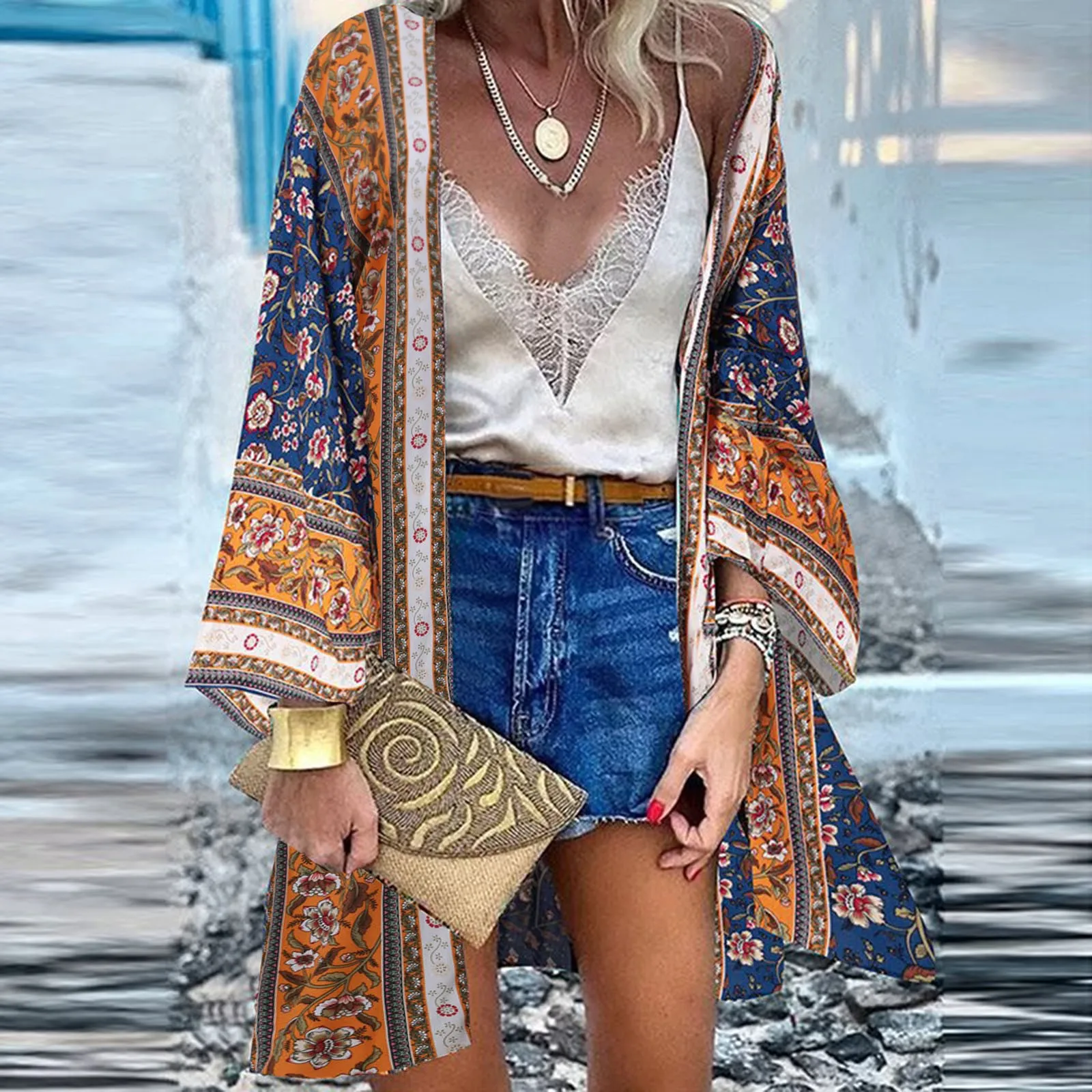 

Shirts Women Loose Fit Women Fashion Bohemia Print Long Sleeve Loose Cardigan Beach Holiday Tops Dry Fit Thermal Shirts Women