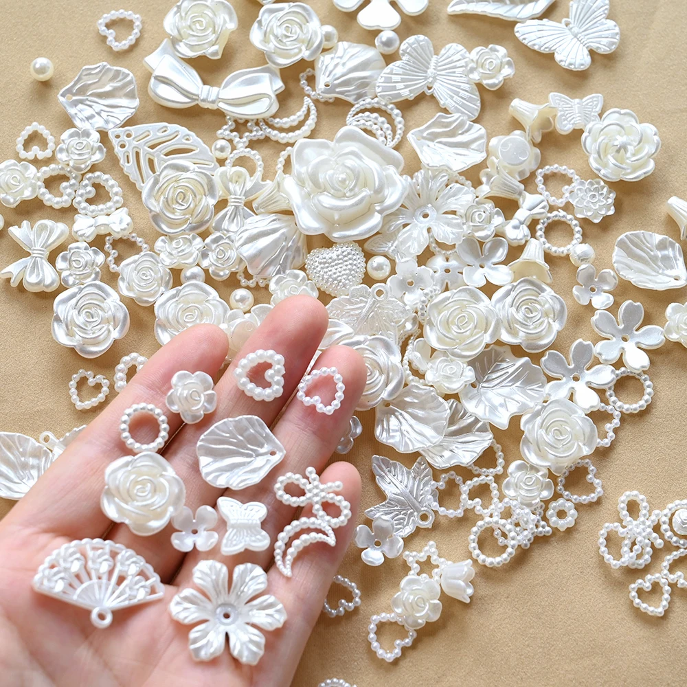 

50g/Bag Hollow Star Moon Pearl Nail Charms Mixed Design Resin Flower Bowknot Butterfly Shell Heart Nail Pearls Rhinestone