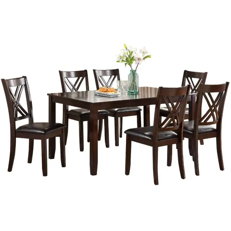 

Dining Room Sets 7pcs Dining Set Dining Table 6 Side Chairs Clean Espresso Finish Cushion Seats X Design Back Chairs