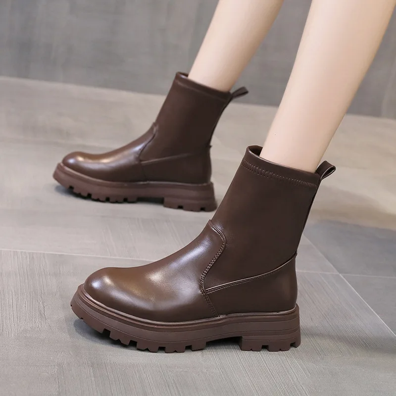 

Flat Bottomed Women Boots Single Boots Waterproof Mid Tube Boots Thick-soled Winter Plus Velvet Warmth Snow Women Short Boots