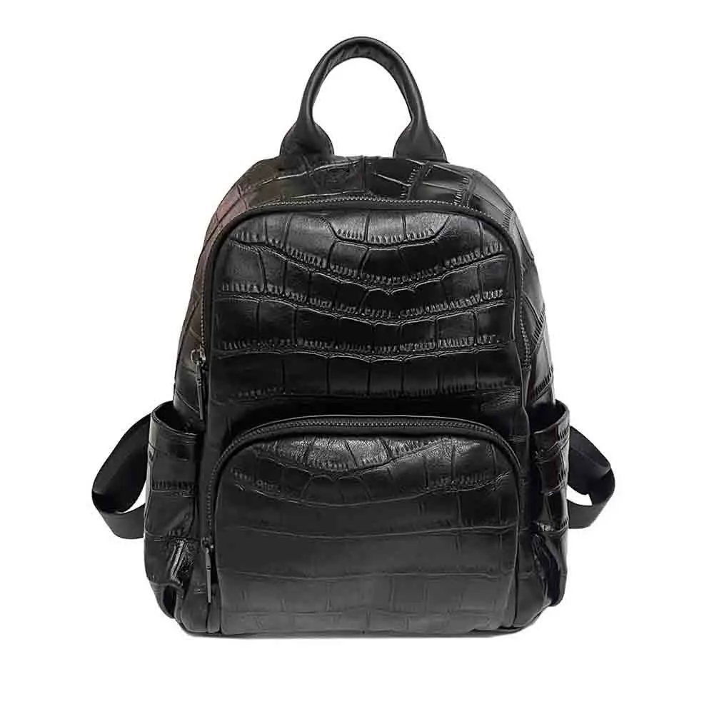 

MS Fashion Crocodile Backpack Genuine Leather Women Backpack Anti-theft Soft Real Leather Knapsack Female Travel Packsack 2022