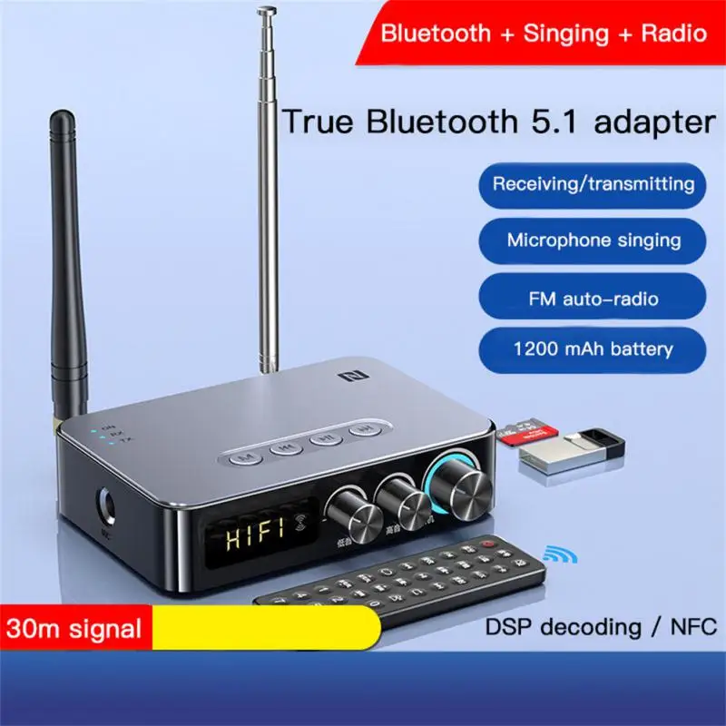 

Обновленный Bluetooth 5,0 аудио приемник передатчик 3D объемная стерео музыка NFC сенсорный беспроводной адаптер с микрофоном U-диск воспроизведение
