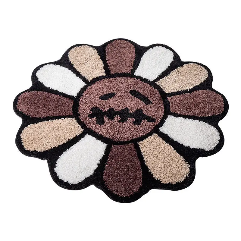 

Smiley Face Tufted Rug Flower Art Rug for Bedroom Living Room Retro Rainbow Fluffy Bathroom Carpet Nonslip Mat Home Decor