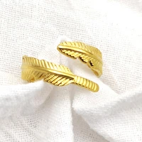 feather shape men adjustable hip hop ring personality open women ring punk stainless steel jewelry gift wholesale anel masculino