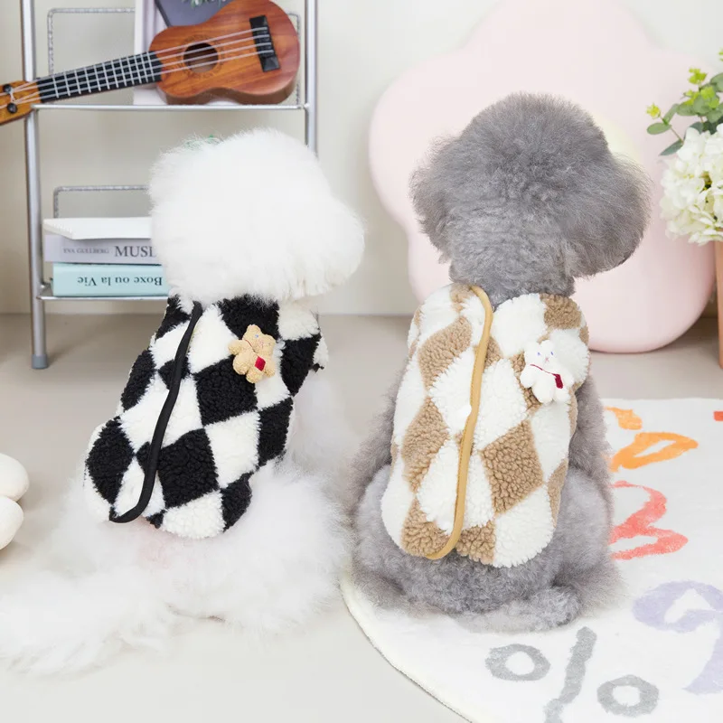 

Warm Pet Vest Checkerboard Design Autumn Winter Sweater for Cat Kitten Puppy Plush Coat Quality Velvet Dog Clothes Pet Clothing