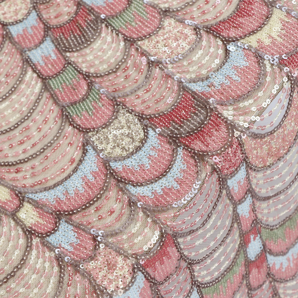 

High quality gauze fabric Gradient Sequin yarn dyed embroidery tissu Dress cheongsam tissus