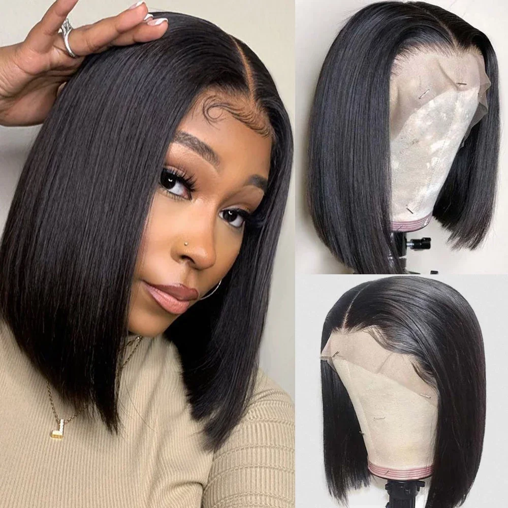   13x4 Brazilian Lace Front Human Hair Wigs Short Straight Bob Wig For Women Remy 4x4 Lace Closure Bob Wigs With Baby Hair 