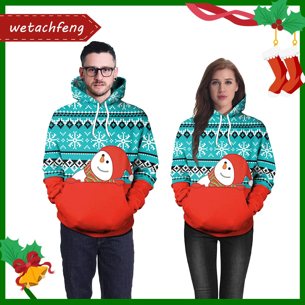

Funny Cute Snowman Snowflakes Men Women Ugly Christmas 3D Digital Printed Christmas Jumper Holiday Party New Year Xmas Clothing