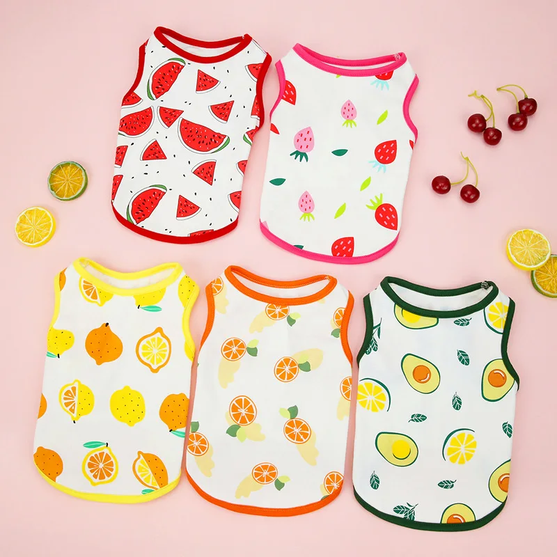 

New Pet Dog Clothing Summer New Five Color Fruit Tank Top Cute Thin Cat Teddy Doll Suitable for Small and Medium Dog Accessories