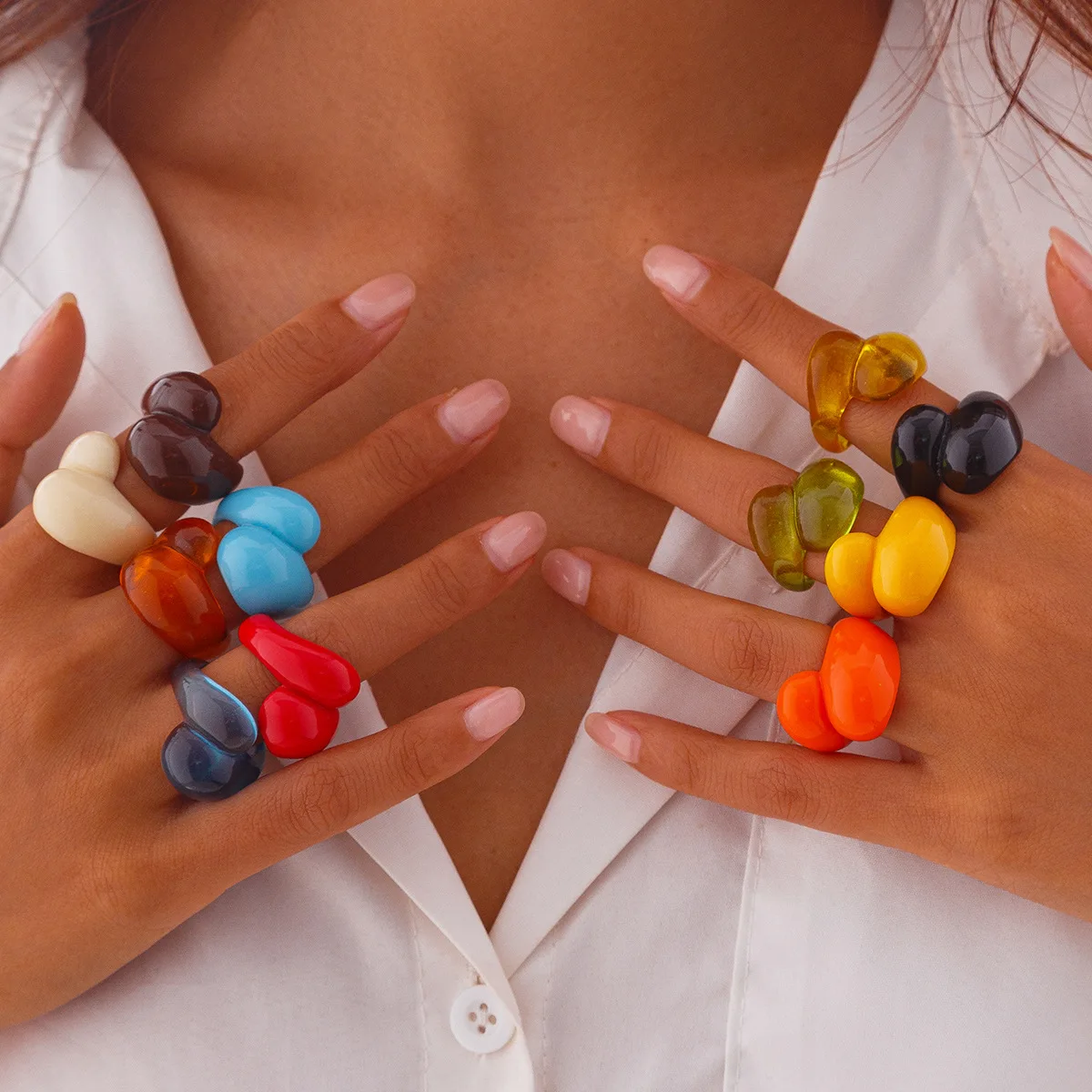 KMVEXO новые корейские красочные прозрачные каплевидные Акриловые Кольца из смолы